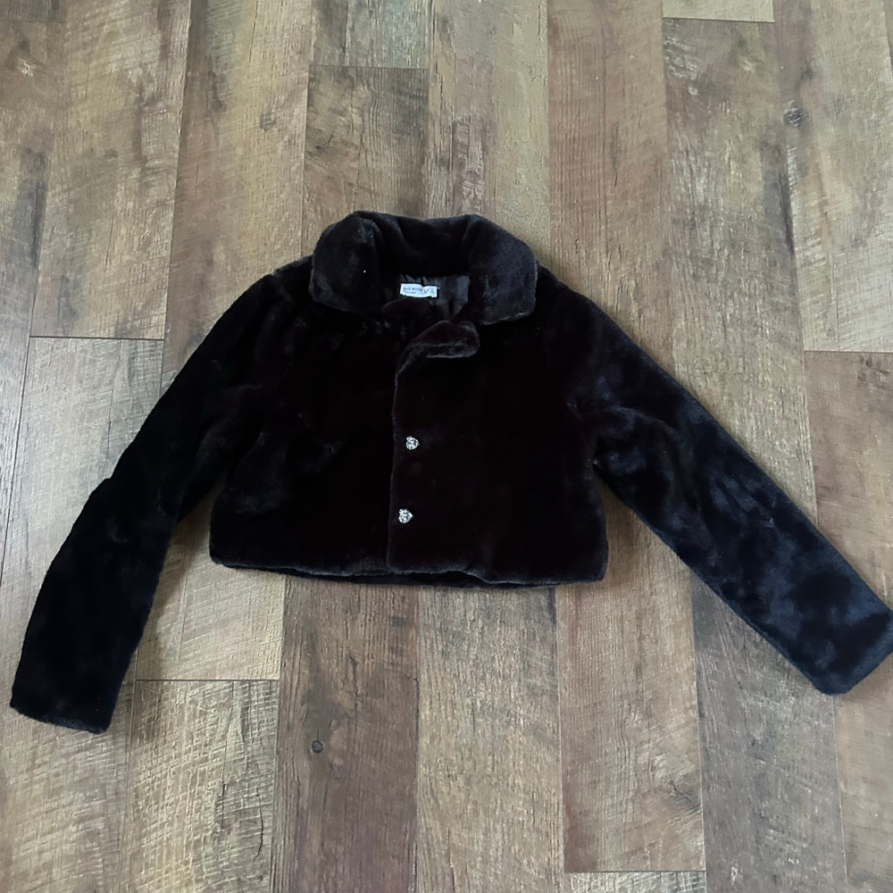 Women's Knit Works Black Faux Fur Cropped Jacket Size 14 - Picture 2 of 14